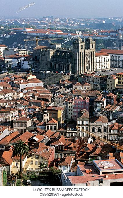 View of Sé cathedral from Dos Clérigos church, Porto. Portugal