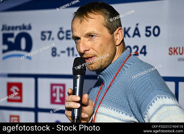 Czech skier Stanislav Rezac speaks during the press conference on the Ski Classics cross-country long-distance ski race Jizerska padesatka, in Prague