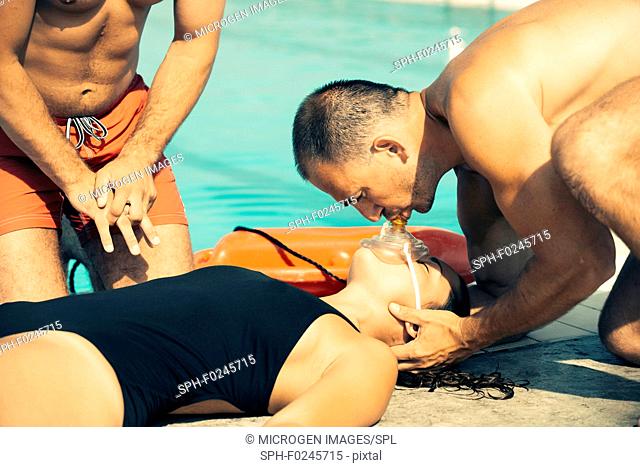 Lifeguard training - CPR Procedure. Toned image
