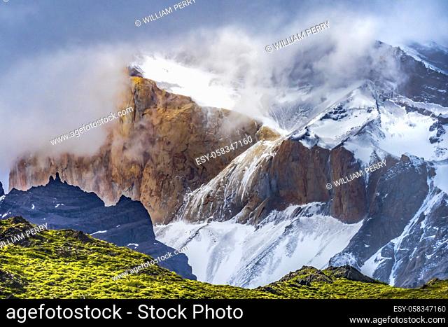 Brown Granie Next To Paine Horns Three Granite Peaks Cuernos Torres del Paine National Park Patagonia Chile
