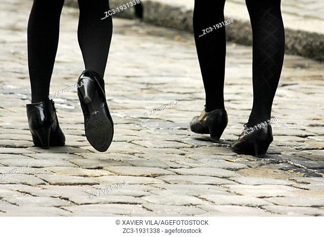 Feet and shoes of young women walking in the street, Geneva, Canton of Geneva, Switzerland