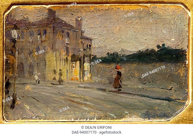 Halland Street, London, 1880-1885, by Adriano Cecchi (1850-1936), oil on canvas, 8x13 cm.  Florence, Palazzo Pitti (Pitti Palace) Galleria D'Arte Moderna...