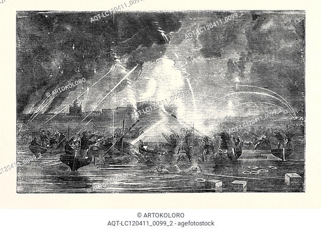 THE BOMBARDMENT OF SVEABORG, ROCKET BOATS, SKETCHED BY J.W. CARMICHAEL