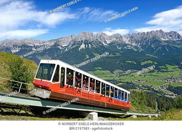 Hartkaiser Funicular Railway, view towards the Wilder Kaiser Mountains, Ellmau, Tyrol, Austria, Europe