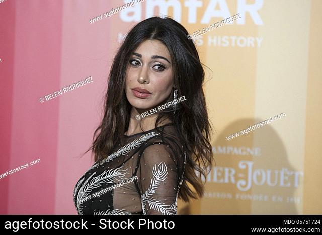 Argentine showgirl, model and presenter Belen Rodriguez guest at the Gran Gala AMFAR at the Palace of the Permanente in Milan