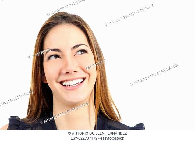 Portrait of a happy woman with perfect white smile looking sideways