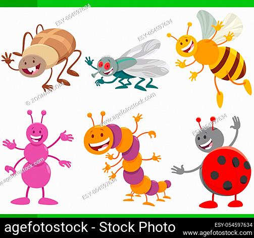 Cartoon Illustration of Happy Insects and Bugs Animal Characters Set
