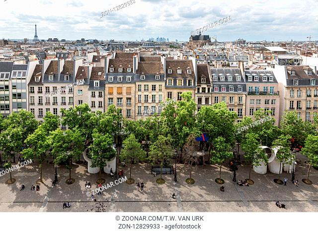 PARIS, FRANCE - MAY 29: Aerial view at Paris from roof terrace of Centre Pompidou on May 29, 2015 in Paris, France
