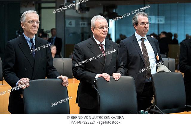Martin Winterkorn (C), former CEO of Volkswagen, arrives as a witness to a session of the German Bundestag's emissions investigation committee in Berlin