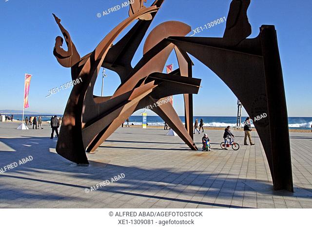sculpture, 'Homenatge a la natacio', 2004, Alfredo Lanz, Port Vell, Barcelona, Catalonia, Spain