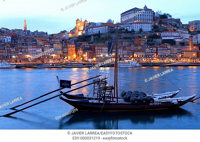 'Rabelos' (typical barges) on Douro river. Vila Nova de Gaia, Porto. Portugal