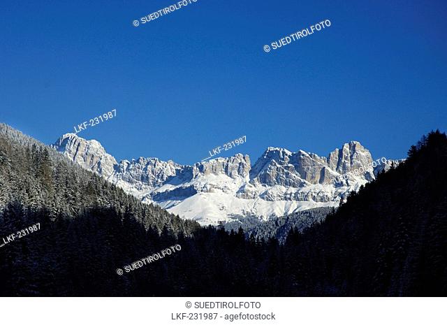 Mountain landscape in Winter Tiers, Rosengarten Group, Eggental valley, South Tyrol, Italy
