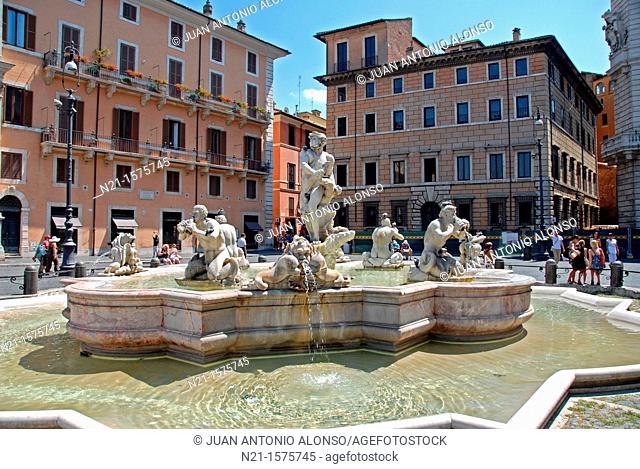 Fontana del Moro (Moor Fountain), Piazza Navona, Rome, Lazio, Italy