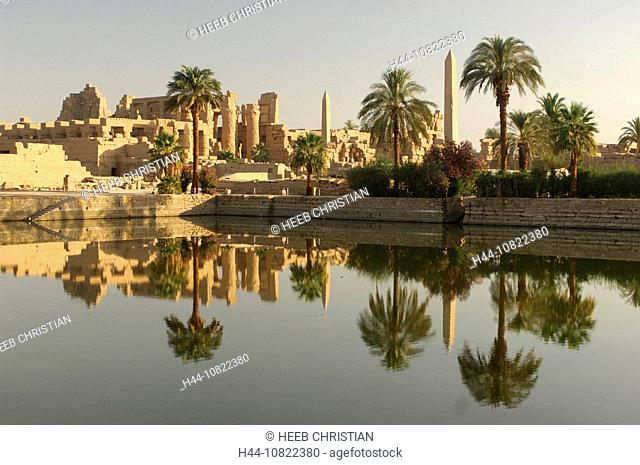 temple, complex, reflection, water, Karnak, Thebes, Luxor, Egypt, North Africa