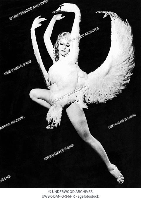 Chicago, Illinois: 1933 Dancer Sally Rand performing her latest dance creation, ""Leda and the Swan"", at the Chicago World's Fair