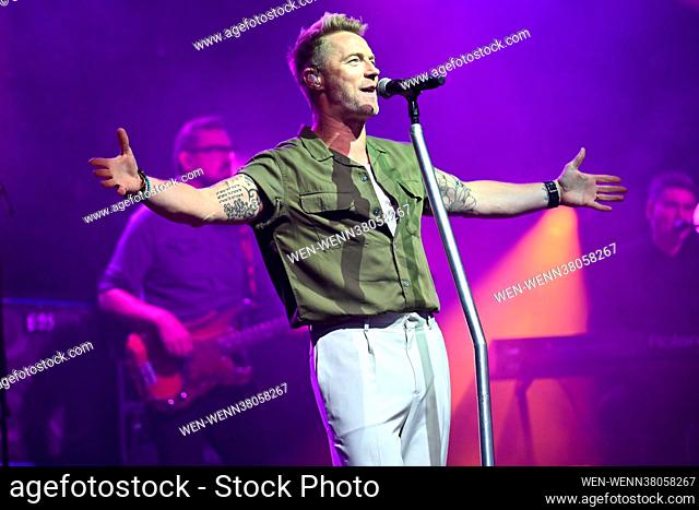 Boyzone singer and television & radio presenter Ronan Keating performing at Haydock Park Racecourse on August 6th 2021. *EDITORIAL USE ONLY* Featuring: Ronan...