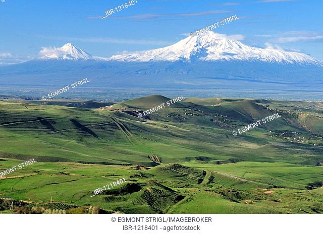 View over the Araratian Plain towards Mount Ararat, Armenia, Asia