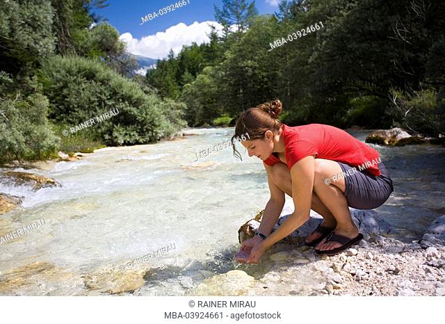 Slovenia, Triglav, national-park, hike, torrent, woman, landscape, refreshes