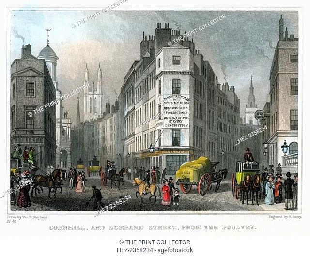 Cornhill and Lombard Street from Poultry, City of London, 1830