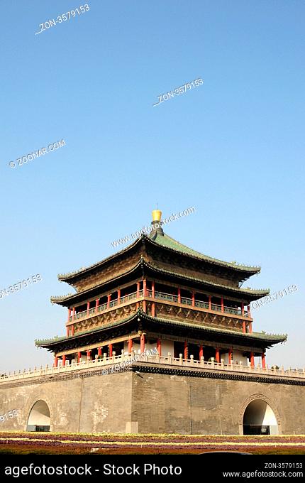 Landmark of the famous historic Bell Tower in Xian China