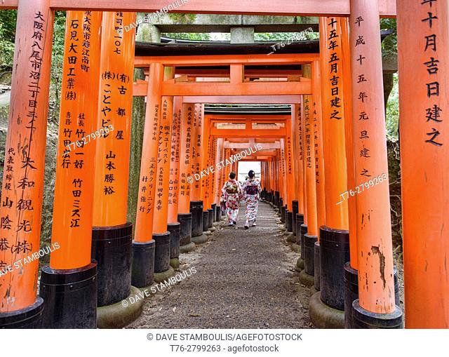 Endless torii shrine gates at Fushimi Inari Shrine, Kyoto, Japan