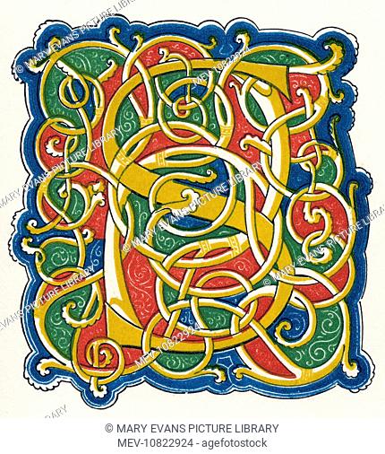 Illuminated letter S in a medieval style