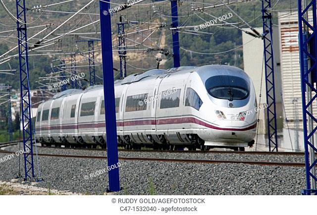 Spain, Catalonia, Tarragona province, High Speed Train, AVE Serie 103 near El Vendrell