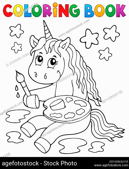 Coloring book painting unicorn theme 1 - picture illustration