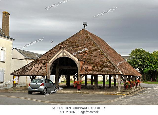 covered market at Ascheres-le-Marche, Loiret department, Centre-Val-de-Loire region, France, Europe