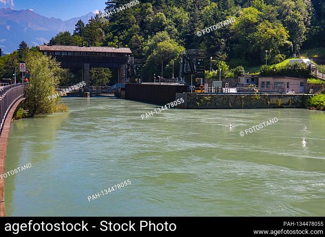 Suedtirol, Italy July 2020: Impressions of Suedtirol July 2020 Toell, view of the barrage, Adige, Energie, Meraner Land, Suedtirol | usage worldwide