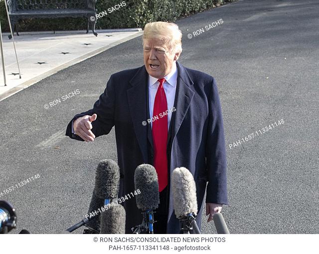 United States President Donald J. Trump makes remarks to the press at the White House in Washington, DC prior to boarding Marine One for a trip to Kansas City