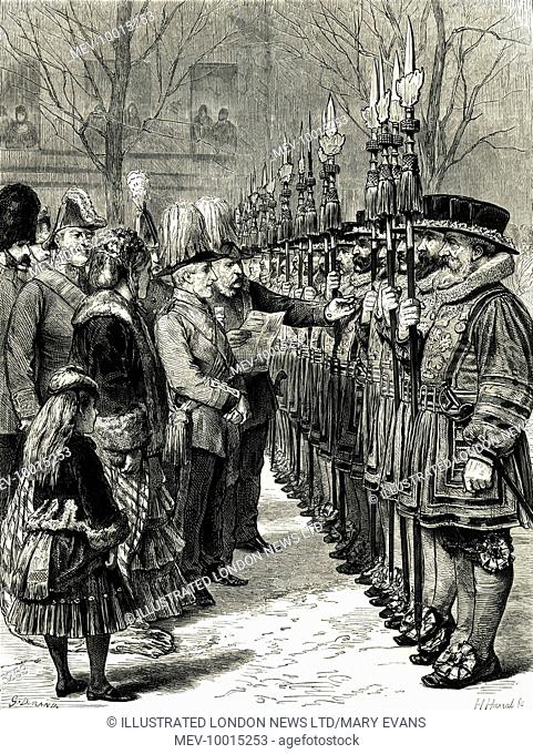 Installation of Sir W.M.Gomm as Constable of the Tower - inspecting the Beefeaters
