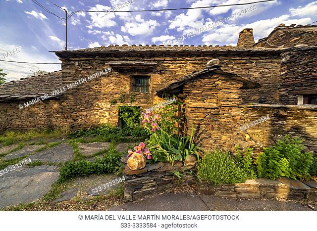 Rural house in Campillo de Ranas early in the morning. Guadalajara. Spain. Europe