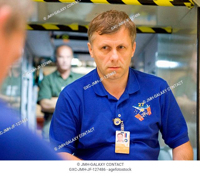 Russian cosmonaut Andrey Borisenko, Expedition 27 flight engineer and Expedition 28 commander, is pictured during an emergency scenarios training session in an...