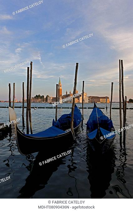 Gondolas and in the background the San Giorgio Maggiore Island, the church and the campanile