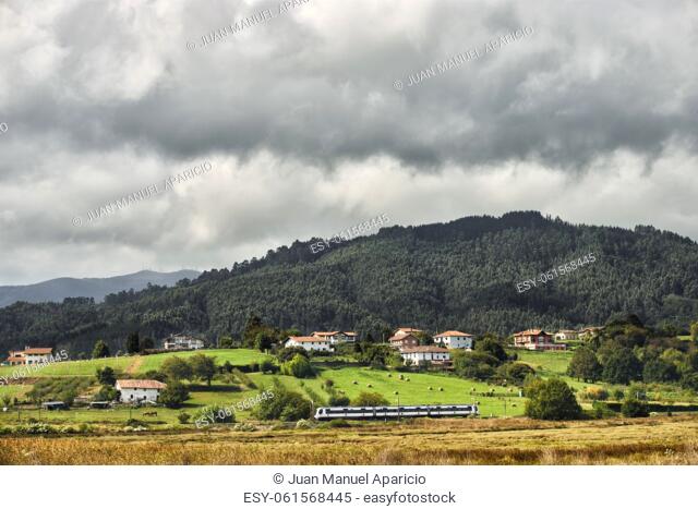 Tren cruzando la Reserva de la Biosfera del Urdaibai, Biscay, Basque Country, Euskadi, Euskal Herria, Spain, Europe