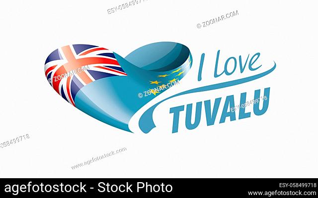 National flag of the Tuvalu in the shape of a heart and the inscription I love Tuvalu. Vector illustration