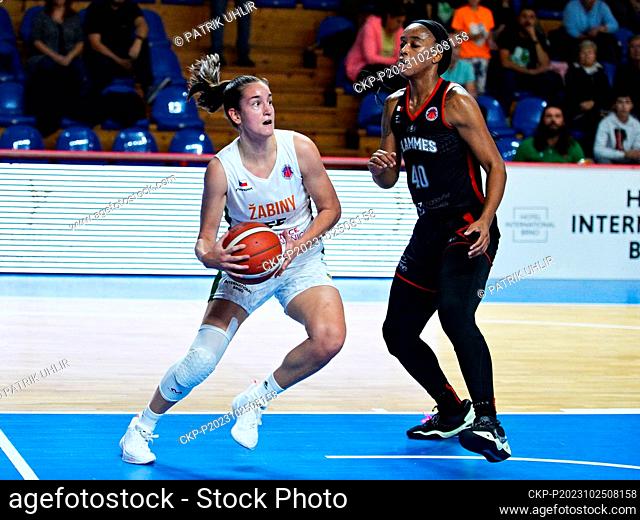 L-R Simona Sklenarova (Brno) and Jasmine Walker (Ardennes) in action during the FIBA EuroCup Women, Round 3, Group A, match BK Zabiny Brno vs Flammes Carolo...