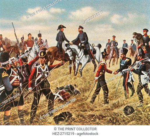 Meeting of Wellington and Blücher at Waterloo, 18 June 1815, (1936). Creator: Unknown