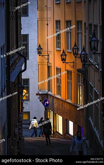 Stockholm, Sweden Pedestrians on a narrow street called Klevgrand on Sodermalm