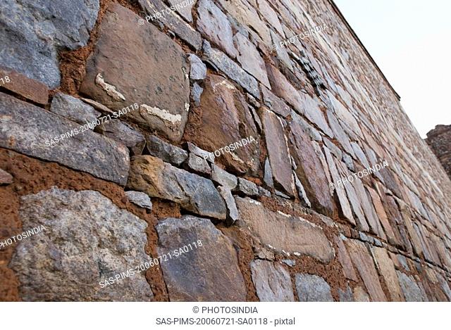Low angle view of a stone wall, Old Fort, Delhi, India