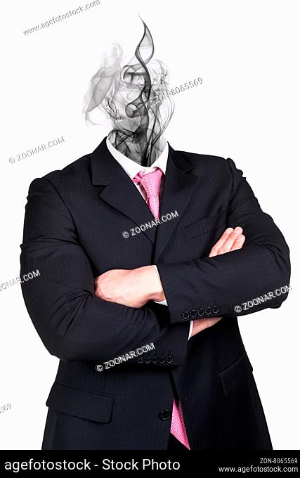 Headless dreaming businesswoman isolated on grey