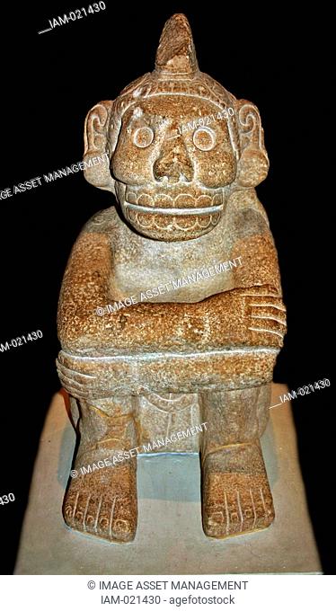 Stone seated figure of Xochipilli, AD 1325-1521 from Mexico. Aztec Xochipilli was the Mexica god of music and dance. His name in Nahuatl