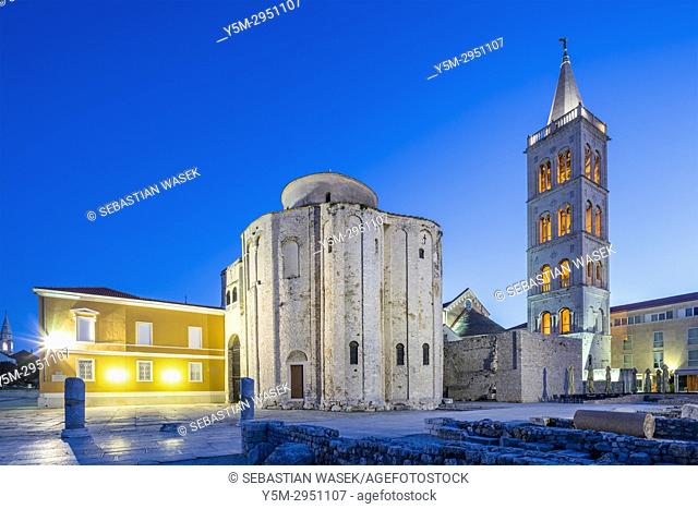 St. Donatus Church and St. Anastasia Cathedral bell tower, Zadar, Dalmatia, Croatia, Europe