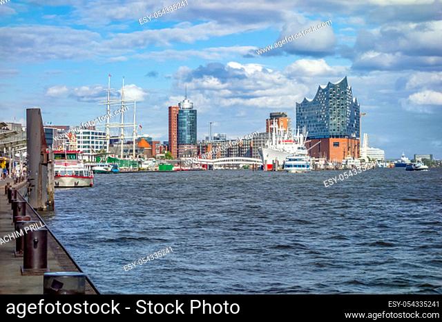 scenery around the Port of Hamburg including the Elbphilharmonie in Germany