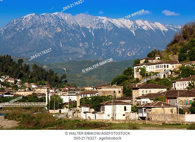 Albania, Berat-area, Gorica, village view with mountains