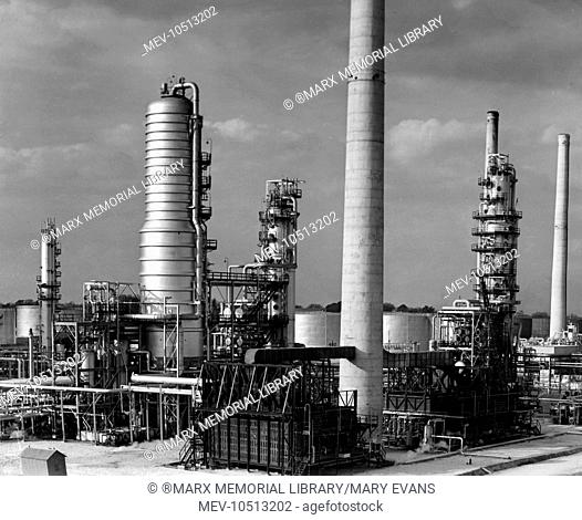 A view of some of the units at the Fawley Oil Refinery, Hampshire, England. It was rebuilt in 1951 and is the largest oil refinery in the United Kingdom