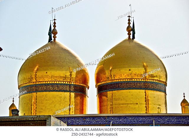 A picture of a Shi'ite shrine Musa al-Kadhim and his grandson Mohammed Jawad, It is a shrine of two gold domes and four minarets and a large courtyard