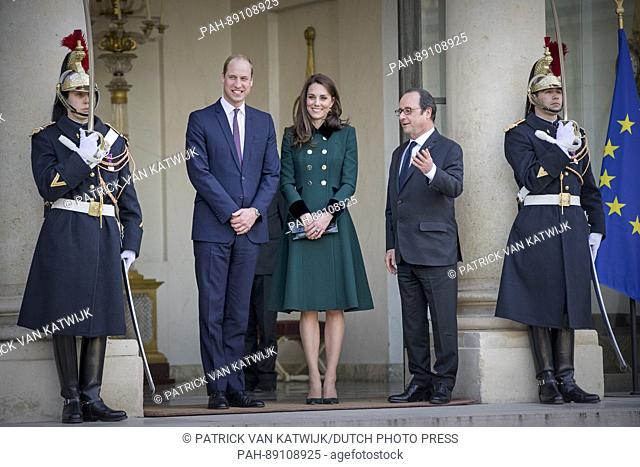 The Duke and Duchess of Cambridge, William and Catherine, visit French President Francois Hollande at the Elysee Palace in Paris, 17 March 2017