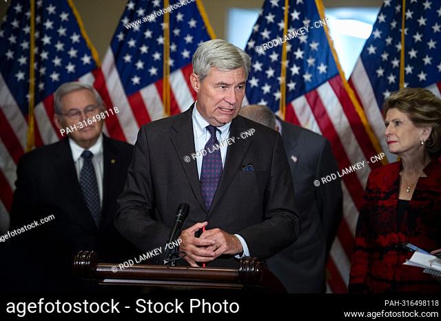 United States Senator Sheldon Whitehouse (Democrat of Rhode Island) offers remarks during the Senate Democrat€™s policy luncheon press conference at the US...